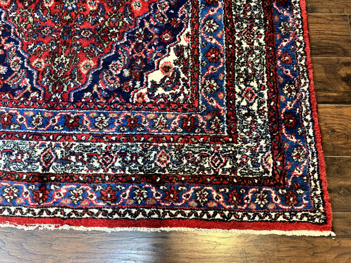Persian Tribal Rug 6x11, Red Blue Ivory, Antique Persian Carpet, Hamadan Dargazin Carpet - Jewel Rugs, view 9