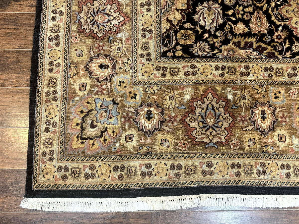 Indo Persian Rug 9x12, Floral Allover, Midnight Blue, Handmade Vintage Wool Oriental Carpet - Jewel Rugs, view 9