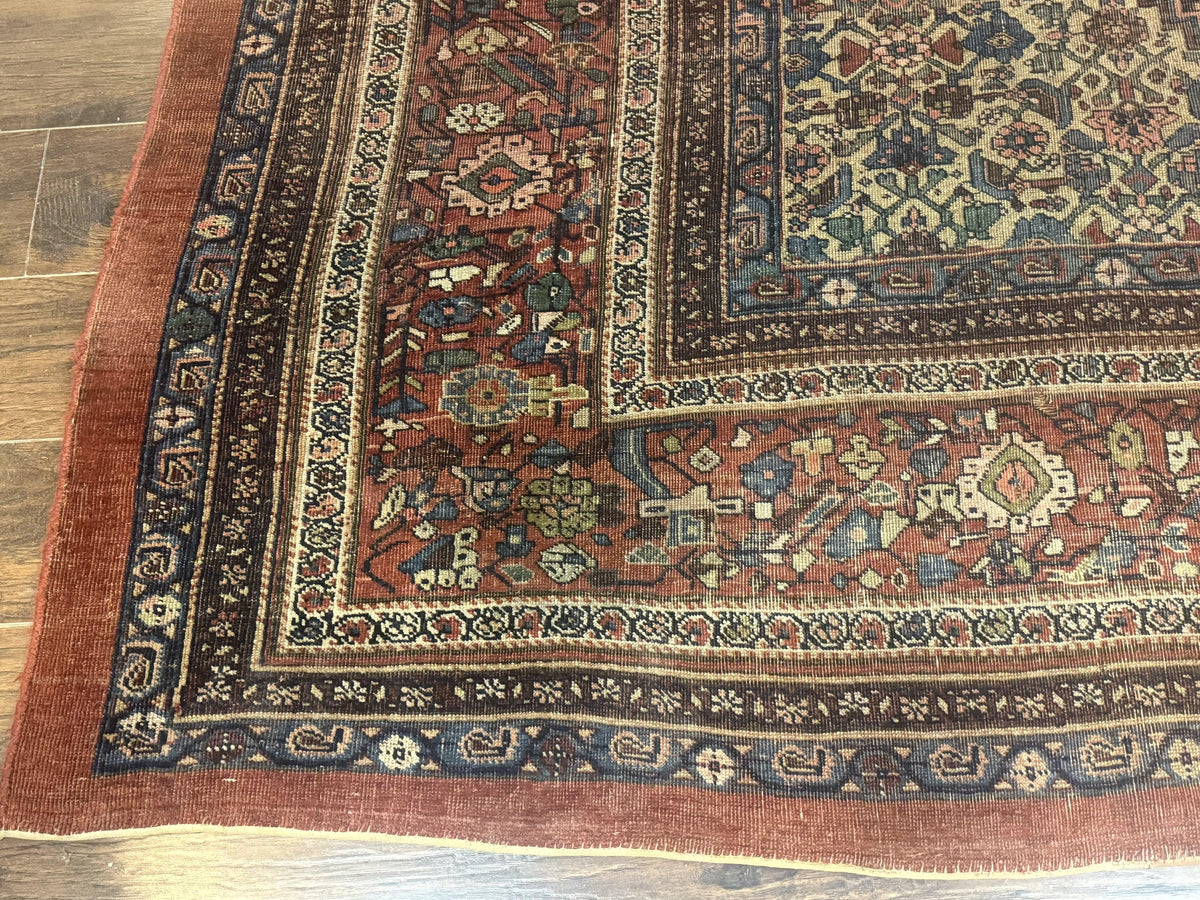 Antique Persian Bidjar Rug 8x15 – Navy Blue, Herati Pattern, Early 20th Century - Jewel Rugs, view 9
