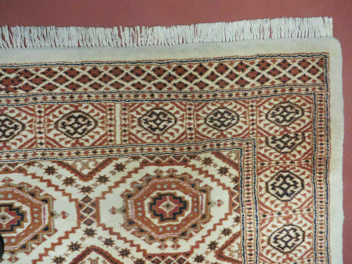 4' X 7' Vintage Handmade Pakistani Turkoman Bokhara Balouch Woven Wool Rug Ivory - Jewel Rugs, view 8
