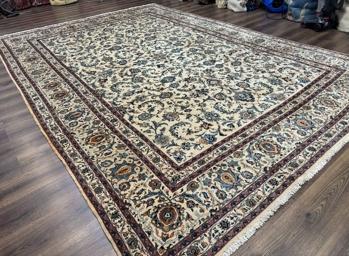Persian Kashan Rug 10x14, Bone - Beige and Blue, Allover Pattern, Traditional Persian Carpet, Fine 260 KPSI - Jewel Rugs, view 12