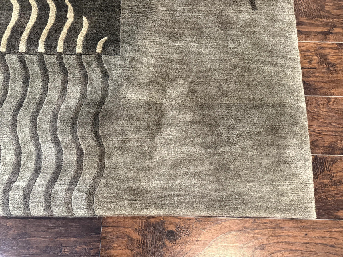 Modern Tibetan Wool Rug 3.6 x 5.6, Shades of Green, Abstract Design - Jewel Rugs, view 10
