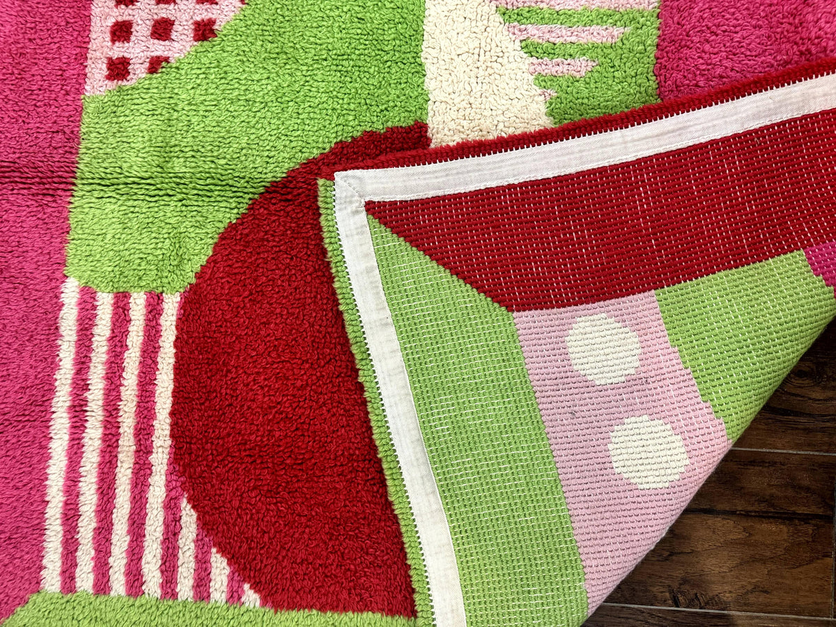 European Shag Rug 4.8 x 4.8, Modern Abstract Design, Green Pink Red, Square Shag Rug, Unique - Jewel Rugs, view 9