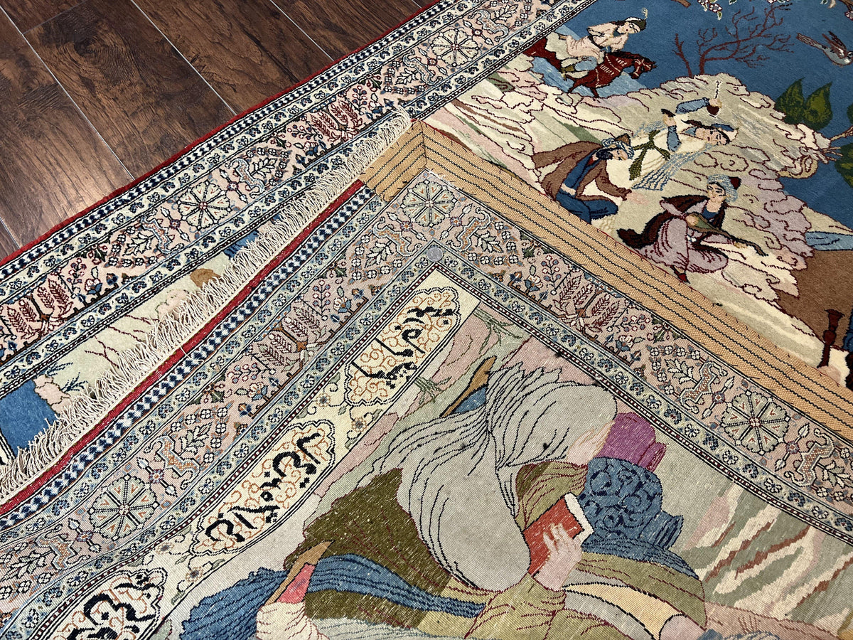 Vintage Persian Qum Pictorial Rug 5x7 - Wool & Silk - Jewel Rugs, view 11