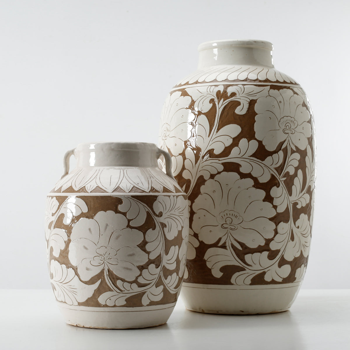 Amalfi Double Glazed Tall Vase with Flower Motif 10x10x17H