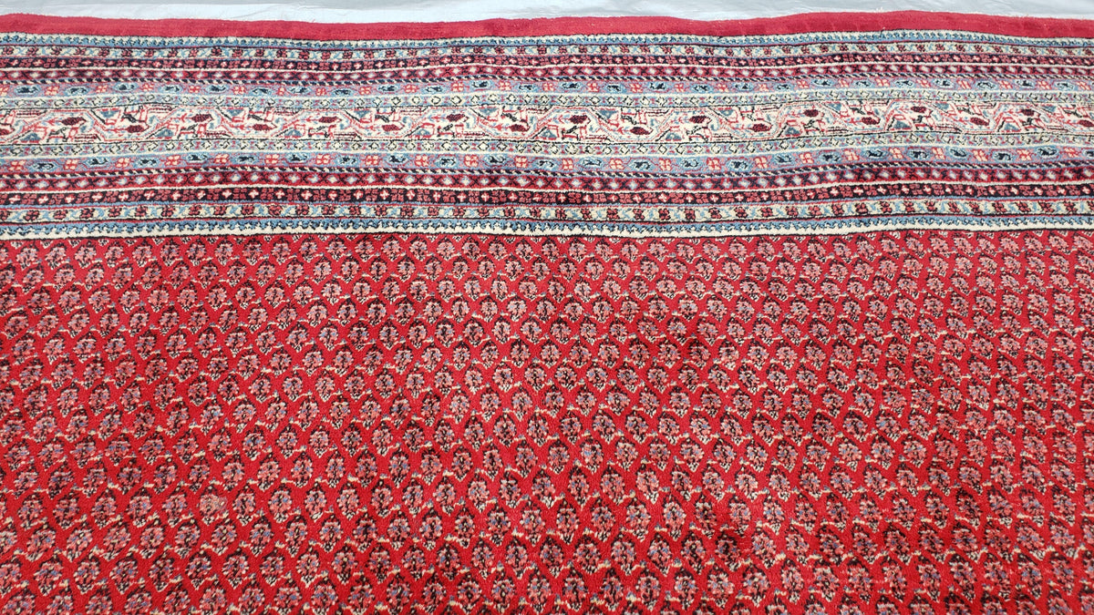 Persian Sarouk Mir Pattern, Red and Beige, Hand-Knotted, Wool, Paisley Boteh Design, 9'9" x 13', Semi Antique - Jewel Rugs, view 6