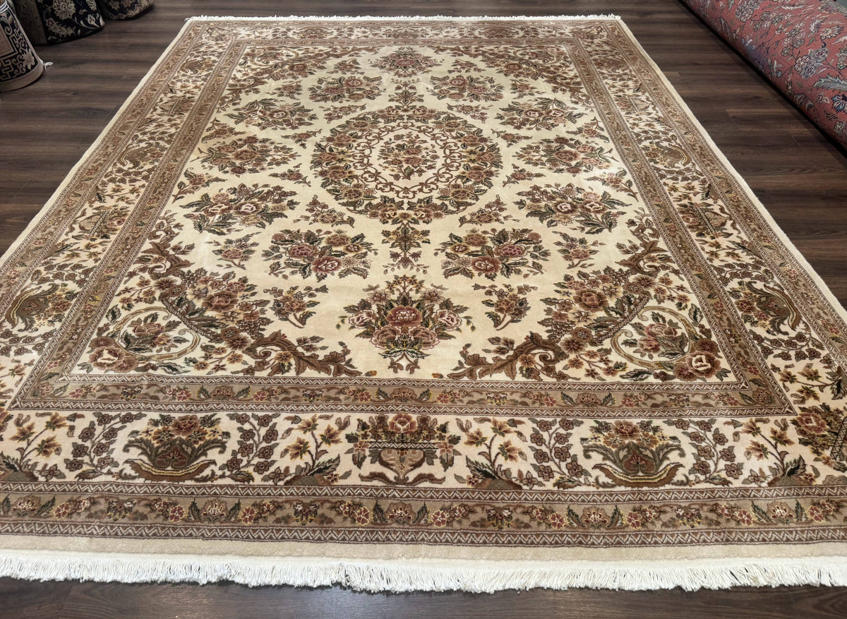 Sino Persian Rug 8x10, Floral, Elegant, Fine 225 KPSI, Beige, Wool & Silk - Jewel Rugs