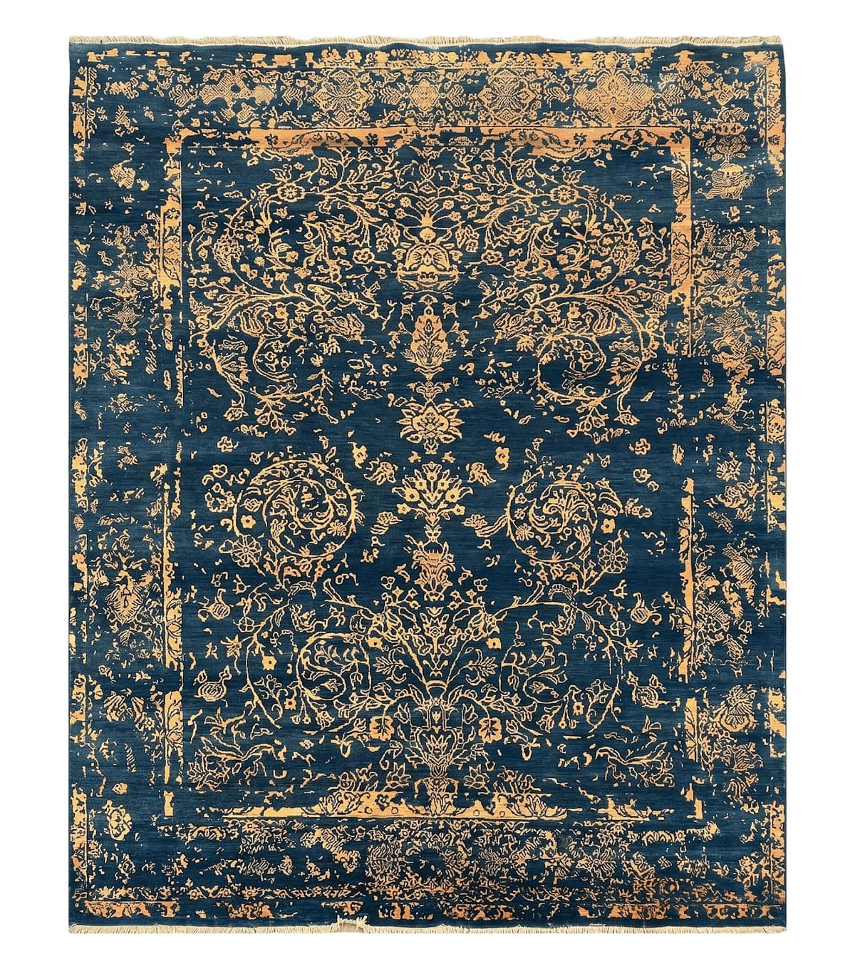 Area Rug 8x10 High Quality Handmade Oriental Carpet, Modern Contemporary Rug, Rug for Living Room, Wool Rug, Blue and Gold, Pakistani Rug - Jewel Rugs