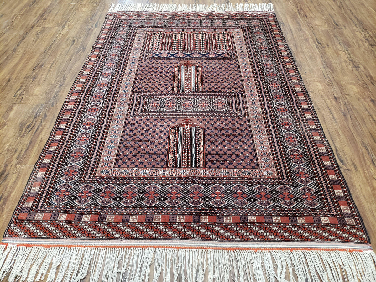 Vintage Turkoman Bokhara Rug 4x6, Four Seasons Pakistan Bukhara Turkmen Engsi Yamud Carpet, Fine Tribal Rug, Wool, Hand-Knotted, Brown, Nice - Jewel Rugs, view 2
