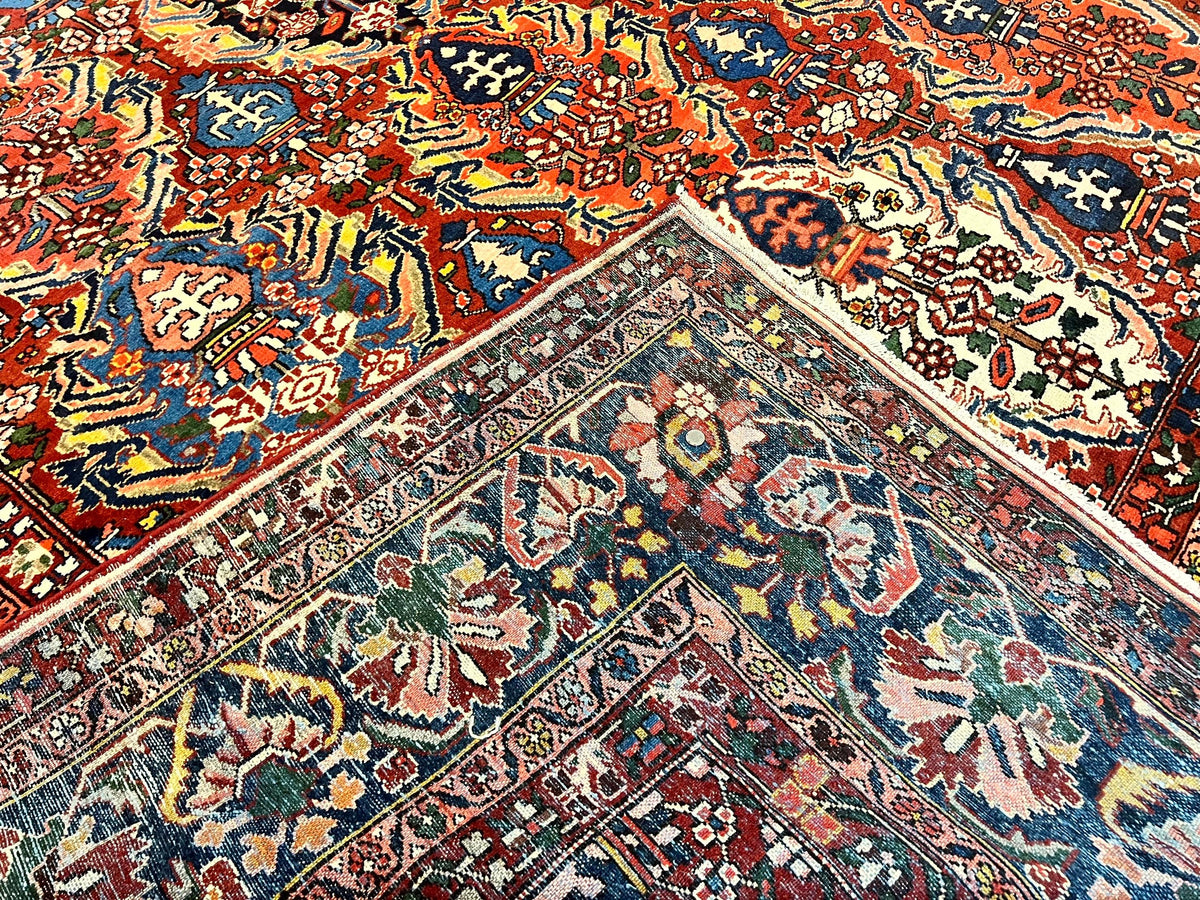 Large Persian Bakhtiari Rug 10x14, Rare Perisan Tribal Rug, Red Blue Ivory Multicolor, Hand Knotted, Semi Antique Carpet - Jewel Rugs, view 11