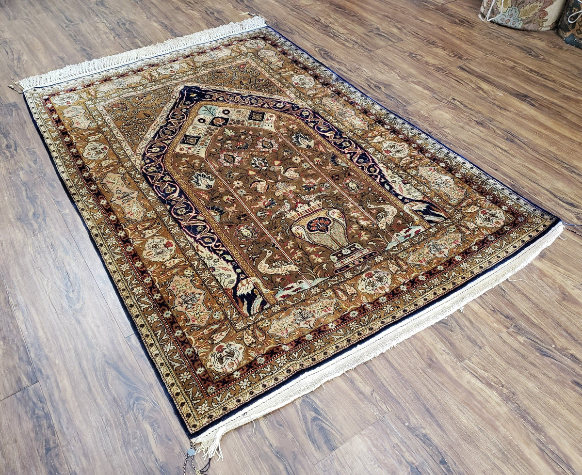 Semi Antique Persian Qum Silk Prayer Rug, Silk, Hand-Knotted, 3'6" x 5' - Jewel Rugs, view 13