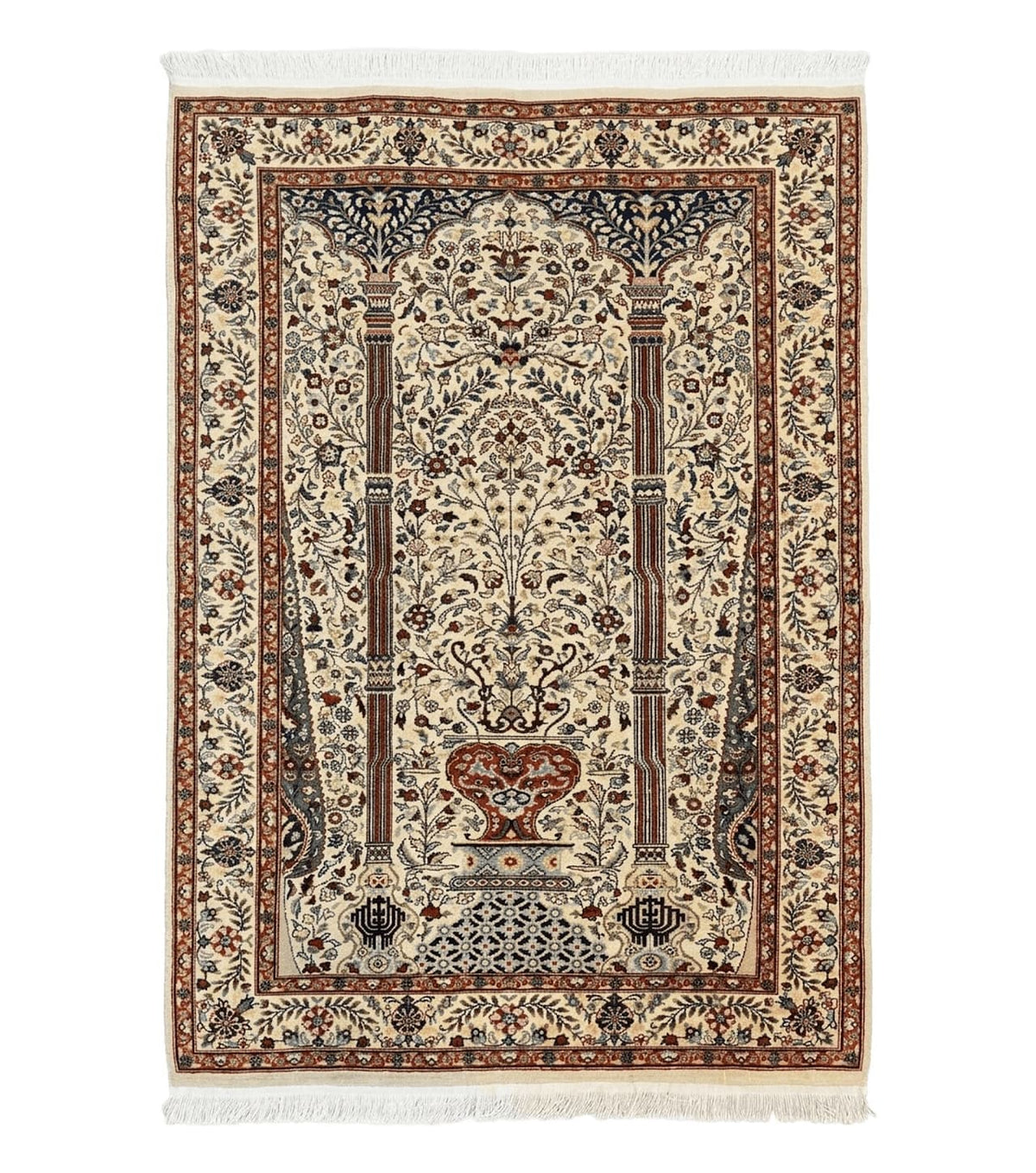Pak Perisan Prayer Rug 4x6, Tree of LIfe Carpet, Handmade Vintage Wool Rug, Beige, Floral Vases - Jewel Rugs