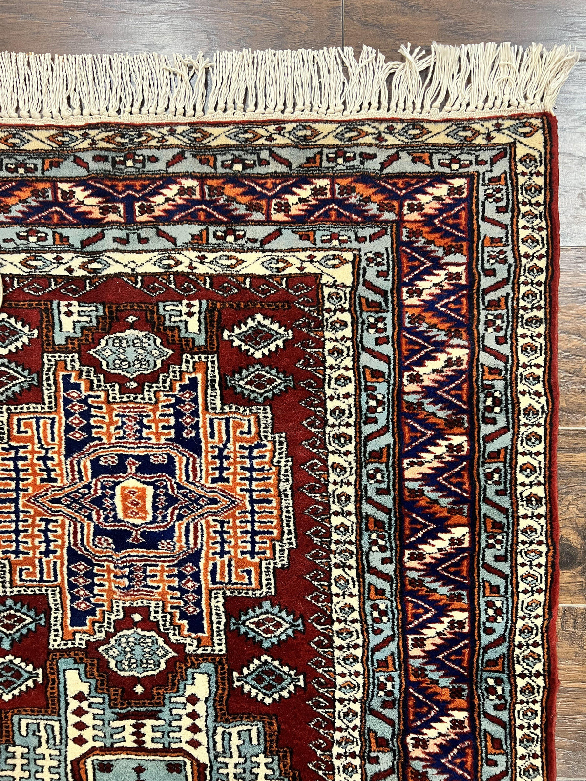 Pakistani Rug 3x5 ft, Caucasian Kazak Design, Geometric Rug, Small Vintage Oriental Carpet, Dark Red Vintage Handmade Wool Rug 3 x 5 - Jewel Rugs, view 8