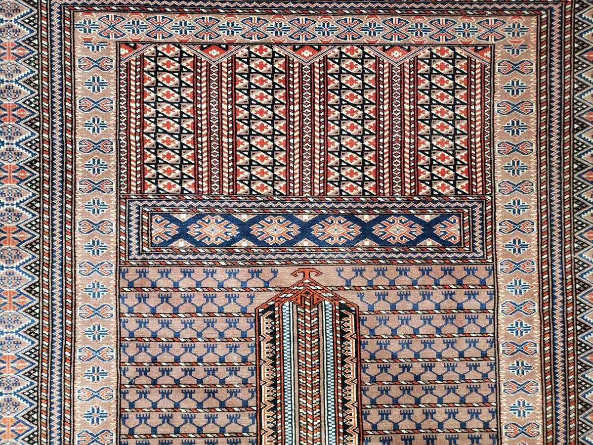 Vintage Turkoman Bokhara Rug 4x6, Four Seasons Pakistan Bukhara Turkmen Engsi Yamud Carpet, Fine Tribal Rug, Wool, Hand-Knotted, Brown, Nice - Jewel Rugs, view 5