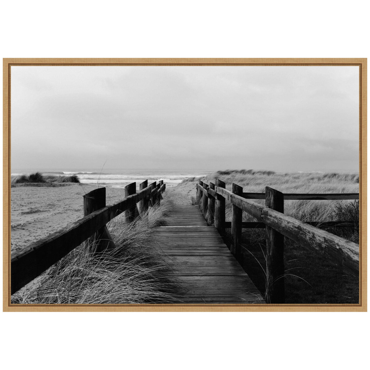 Sylvie Coastal Beach Boardwalk Black and White Framed Canvas by Patricia Hasz