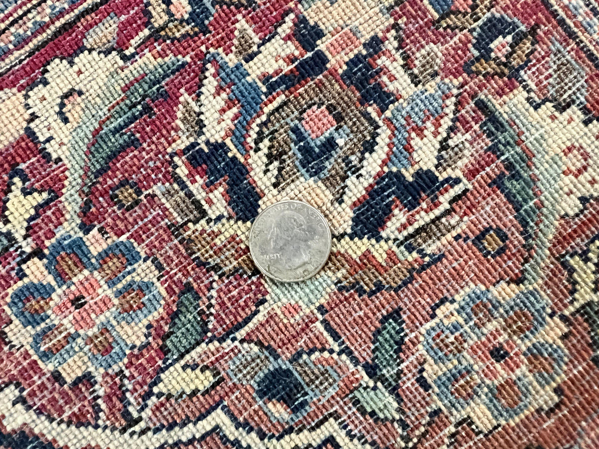 Persian Kashan Rug 4x7, Floral Medallion Vintage Handmade Hand Knotted Navy Blue & Red Wool Oriental Carpet, Highly Detailed Semi Antique Rug - Jewel Rugs, view 11