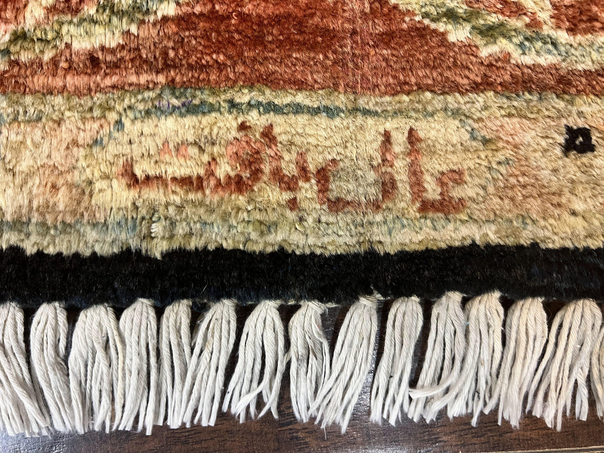 Pak Persian Rug 8x10, Pakistani Mahal Sultanabad Carpet, Signature from Master Weaver, Shiny Wool, Black Red Vintage Handmade Medallion Rug - Jewel Rugs, view 10