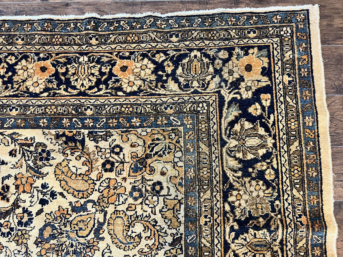 Antique Persian Rug 9x11, Wool Handmade 1920s Oriental Carpet, Persian Hamadan Anjelas Rug, Cream Black, Floral Allover Oriental Rug 9 x 11 Room Sized Rug - Jewel Rugs, view 8