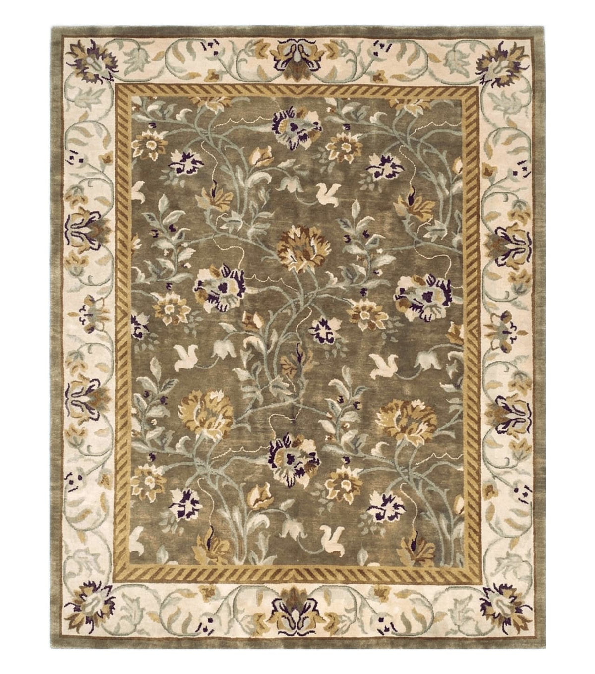 8x10 Tibetan Rug, Green & Beige Floral Rug, Large Handmade Wool Rug - Jewel Rugs