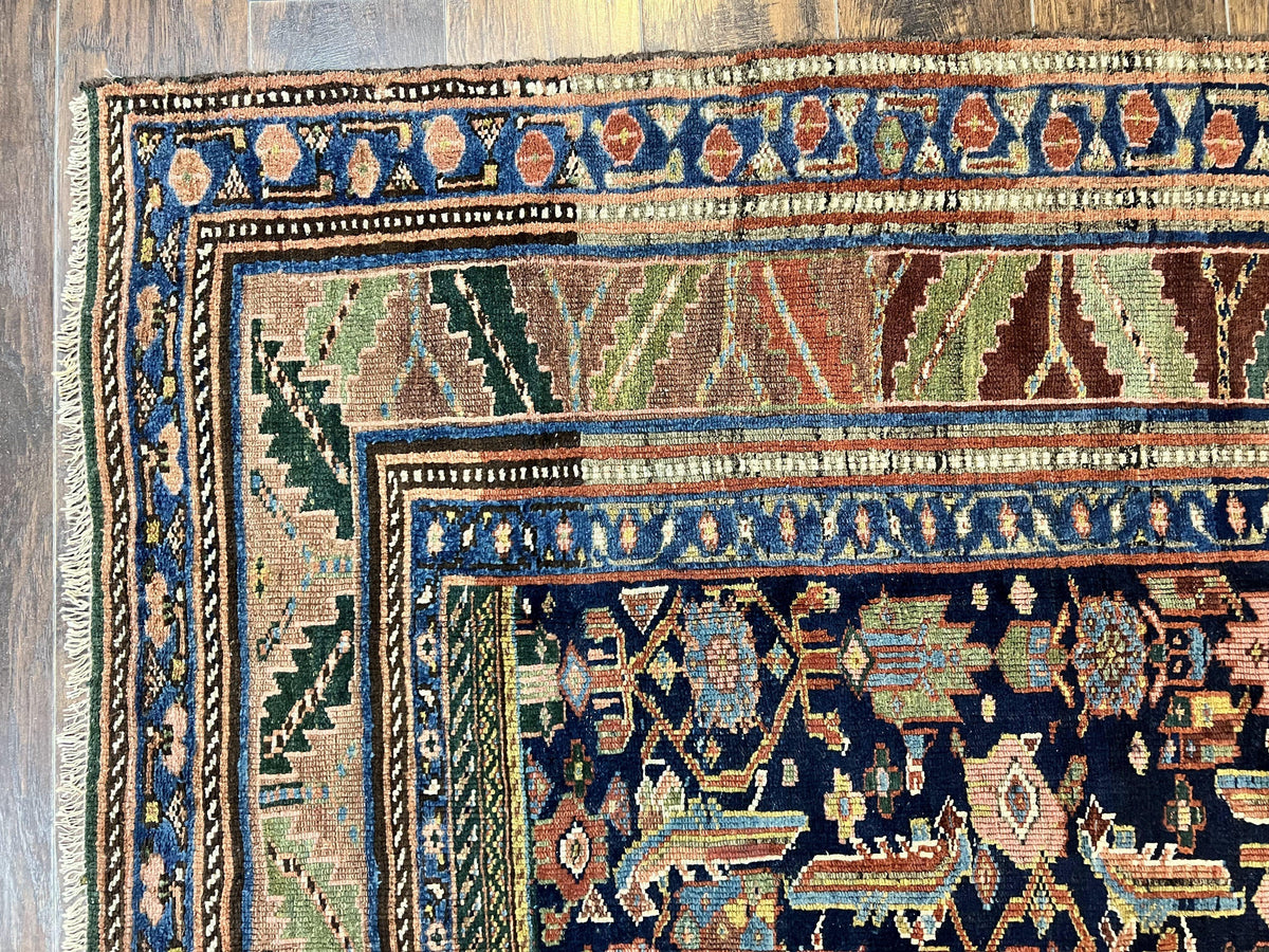 Caucasian Kalegy Rug 6x11, Wide Runner, Wool Hand Knotted Carpet, Navy Blue Tribal Rug, 1920s Antique Rug, 6 x 11 Oriental Carpet - Jewel Rugs, view 7