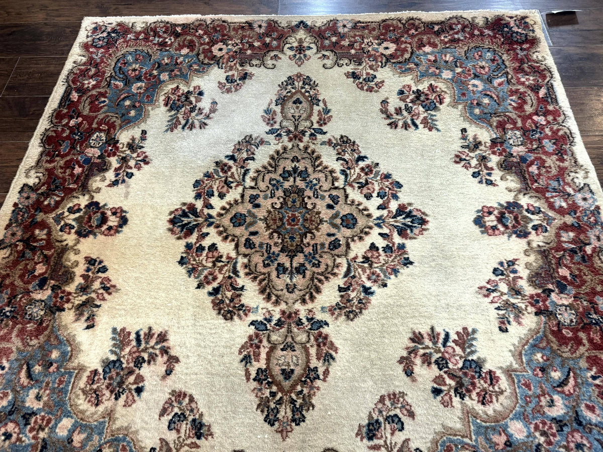Square Persian Kerman Rug, Beige/Cream and Light Blue, Traditional Persian Rug, 5.5 x 5.5 ft - Jewel Rugs, view 4