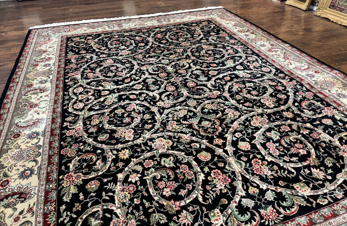 Black Pak Persian Rug 8x11, Floral Pattern, Hand Knotted Vintage Wool Rug with Silk Highlights, Fine 200 KPSI - Jewel Rugs, view 10