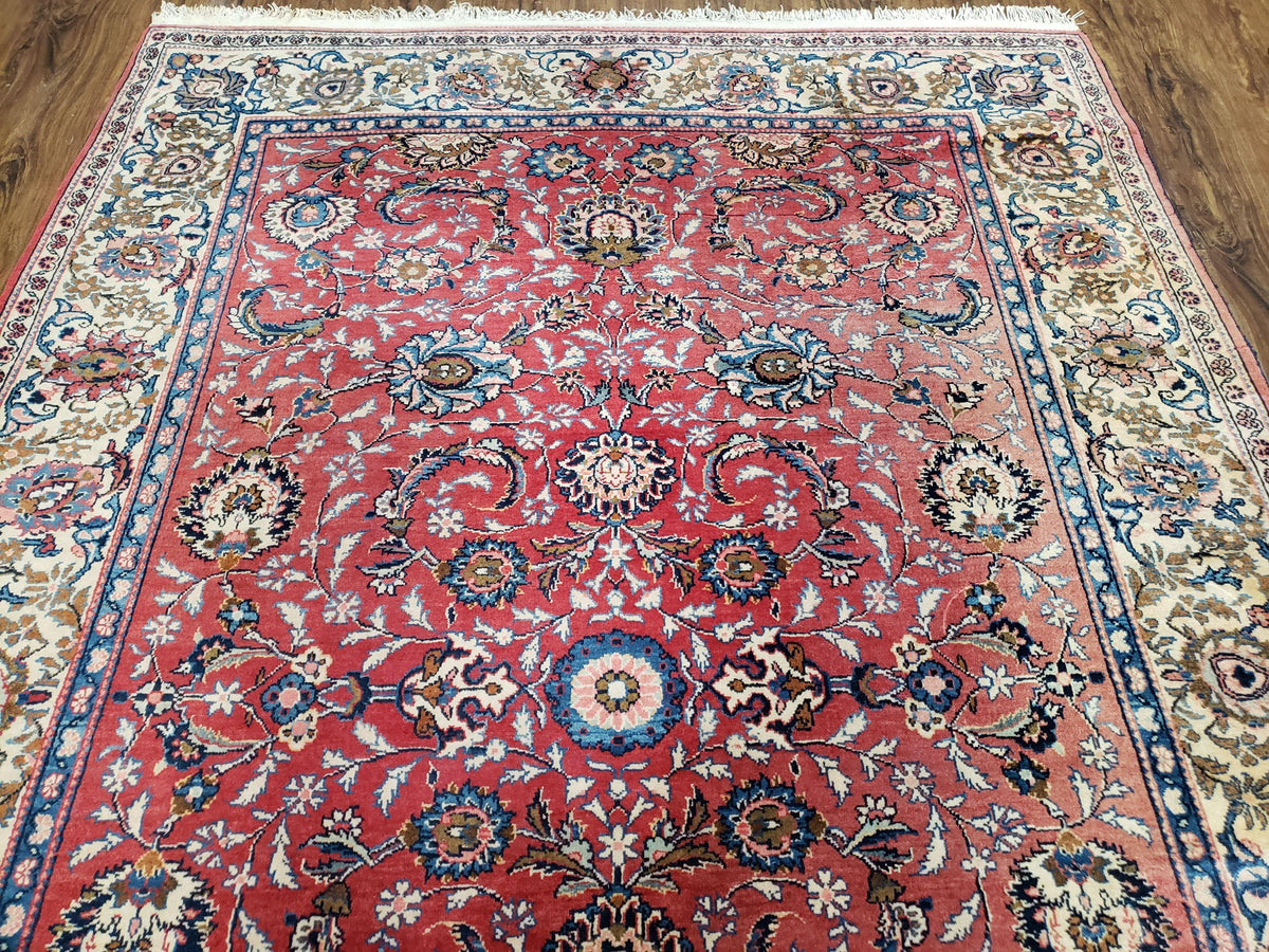 Semi Antique Persian Kashan Rug, Red & Beige, Hand-Knotted, Wool, 4'7" x 6' 6", Pair B - Jewel Rugs, view 13
