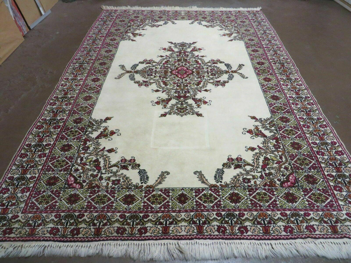 7x10 Moroccan Rug, Open Field Medallion, Berber Carpet, Hand Knotted Soft Wool Area Rug, Cream Color Background, Vintage Rug, Room Sized Rug - Jewel Rugs, view 2