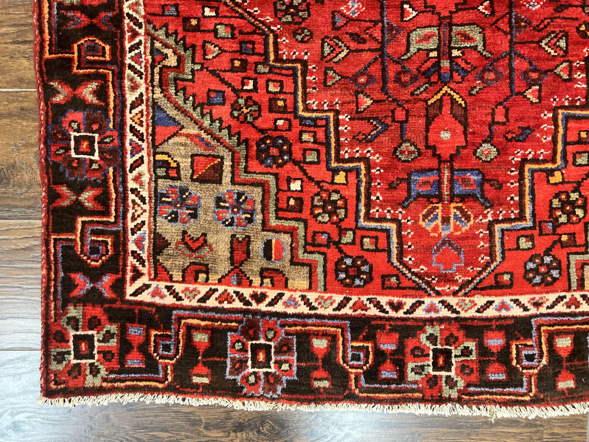 Antique Persian Tribal Rug 4x7, Red, Geometric Medallion, Handmade, Wool, Persian Zanjan Rug - Jewel Rugs, view 9