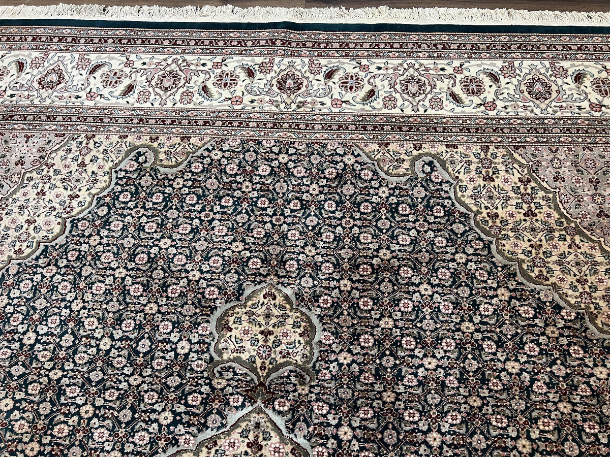 Sino Persian Rug 9x12, Dark Green and Ivory, Medallion, Mahi Herati, Elegant Oriental Carpet, Wool Hand Knotted Traditional Room Sized Rug - Jewel Rugs, view 3