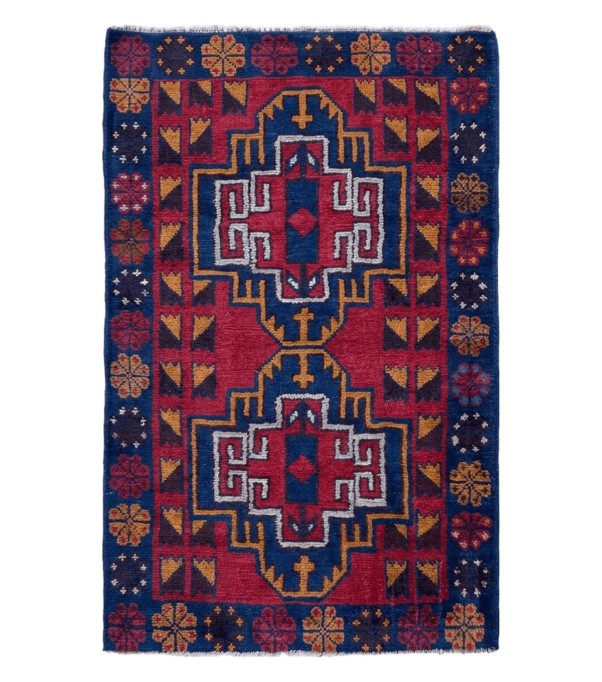 3 X 4.3 Vintage Handmade Tribal Wool Rug Balouch Rug Afghan Rug Red Blue Nice - Jewel Rugs