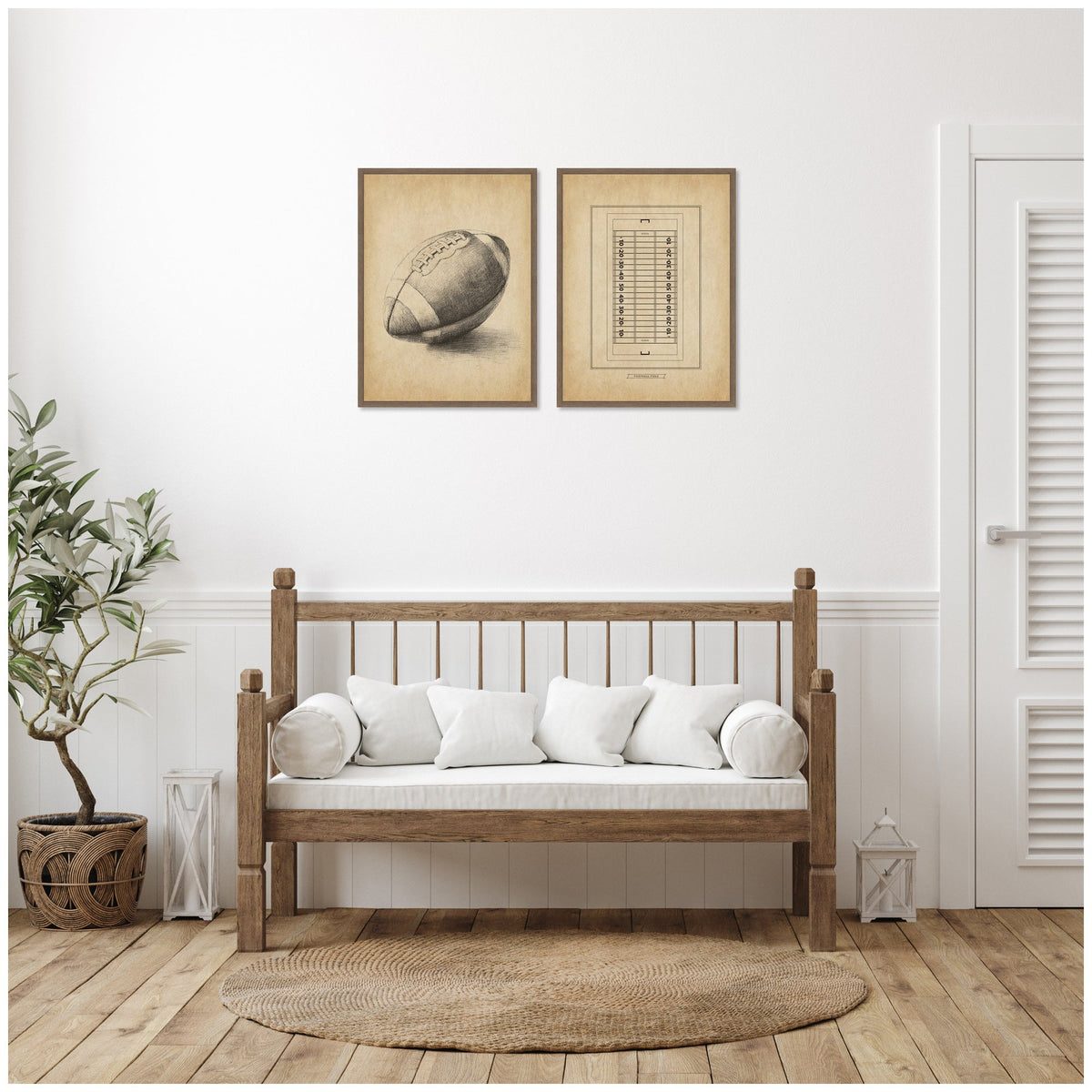 Vintage Football 2 Piece Framed Canvas Wall Art Set by The Creative Bunch Studio