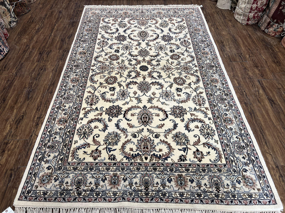 Indian Rug 5.7 x 9, Vintage Oriental Carpet, Handmade Hand Knotted Wool Rug, Living Room Rug, Bedroom Rug, Ivory and Gray, Allover Floral - Jewel Rugs, view 2