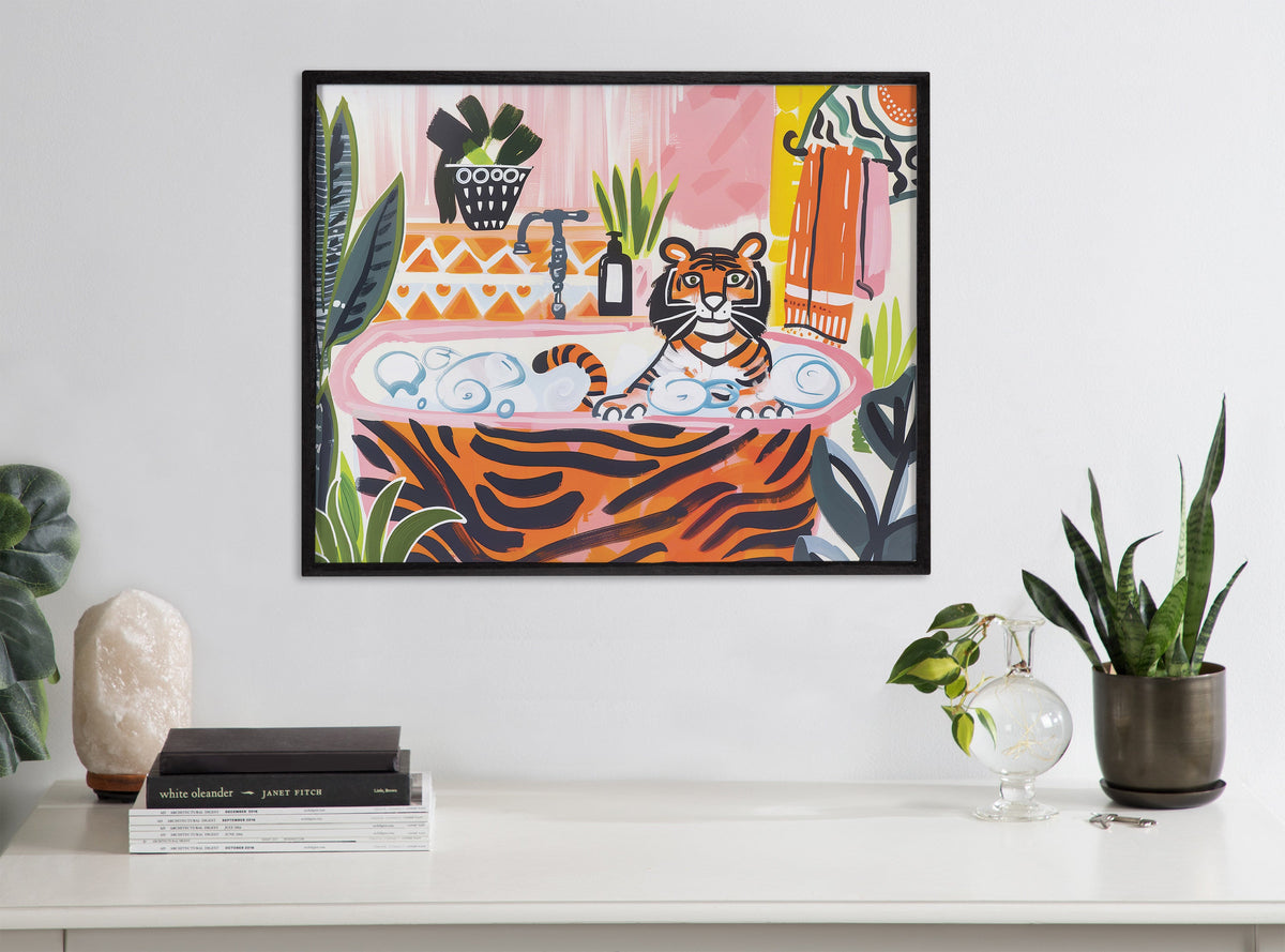Gallery Bold Maximalist Tiger in Bubble Bath Print by The Creative Bunch Studio