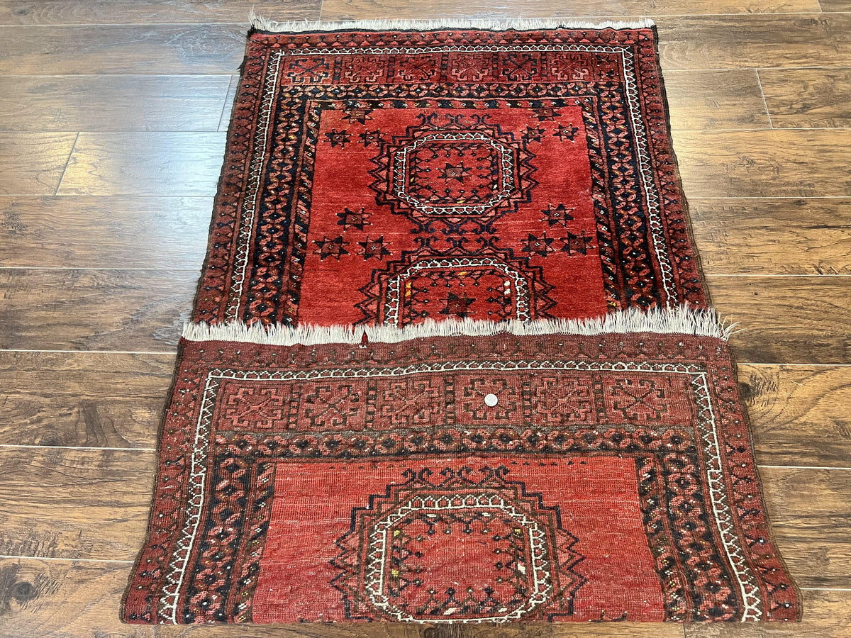 Afghan Rug 3x6, Semi Antique Vintage Oriental Carpet, Wool Handmade Red Rug, Tribal Rug, Afghan Beshir Rug - Jewel Rugs, view 12