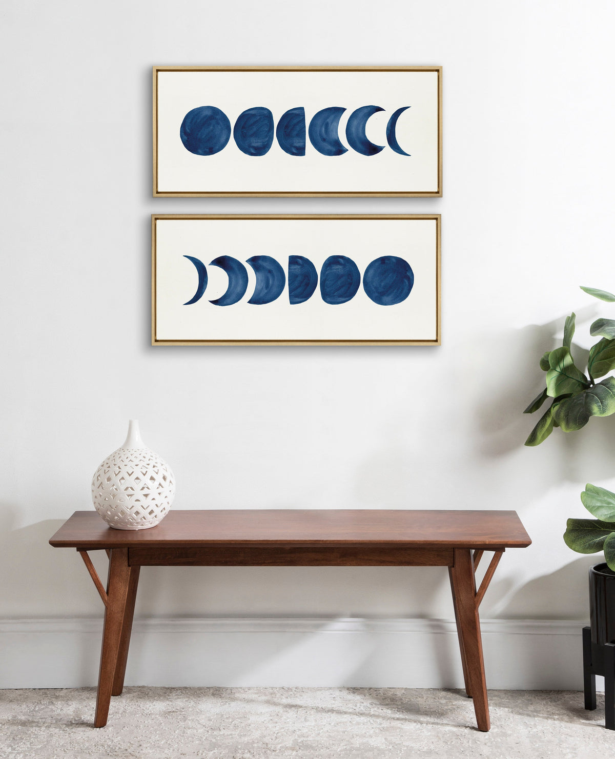 Sylvie Linear Moon Phases Framed Canvas by Teju Reval