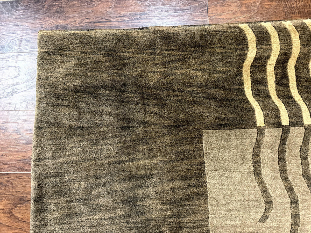 Modern Tibetan Wool Rug 3.6 x 5.6, Shades of Green, Abstract Design - Jewel Rugs, view 7