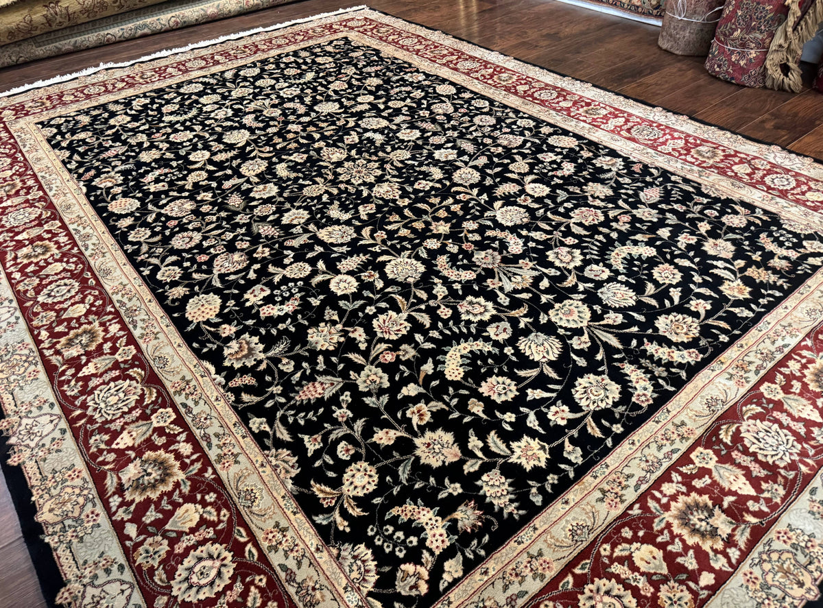 Sino Persian Rug 9x12, Fine Elegant Oriental Carpet 200 KPSI, Black and Dark Red, Allover Floral - Jewel Rugs, view 12