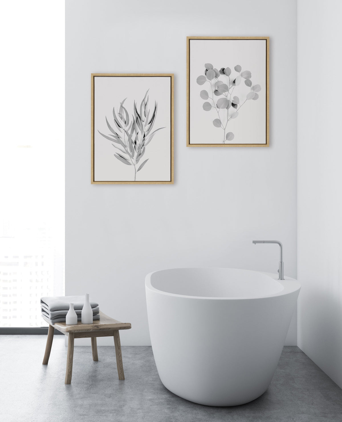 Sylvie Neutral Botanical 1 and 2 Soft White Framed Canvas by The Creative Bunch Studio