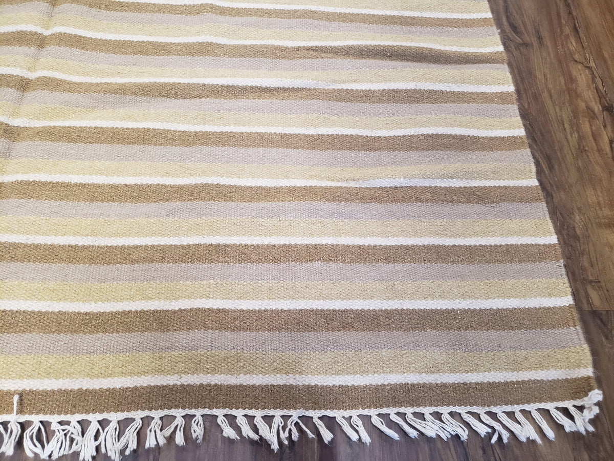 New Indian Striped Blanket, Multicolor Earthern Tones Kilim Rug, Wool Handmade South American Style Blanket, Queen Sized Bedspread 5x8 - 6x8 - Jewel Rugs, view 10
