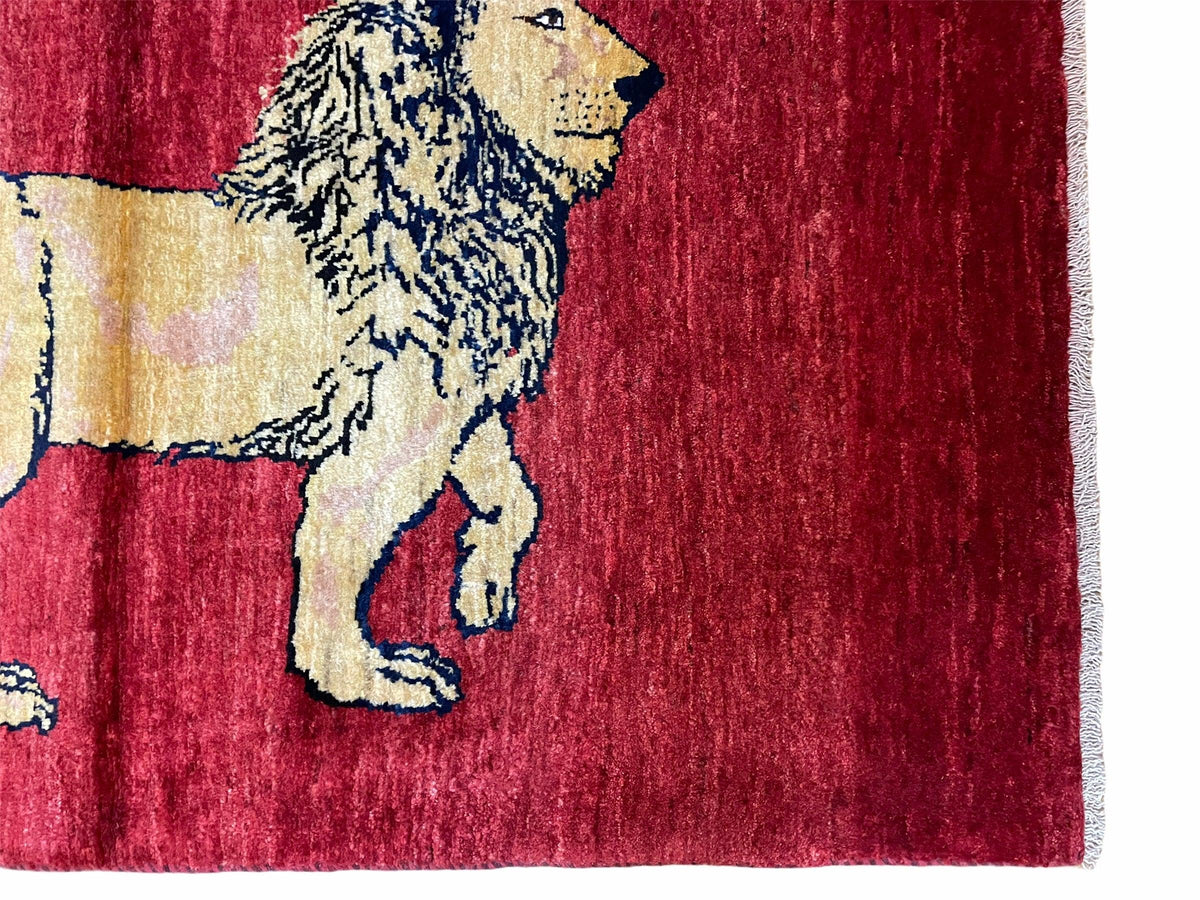 3 X 5 Handmade Hand-Knotted Quality Wool Rug New Vintage Lion Red Pictorial - Jewel Rugs, view 7
