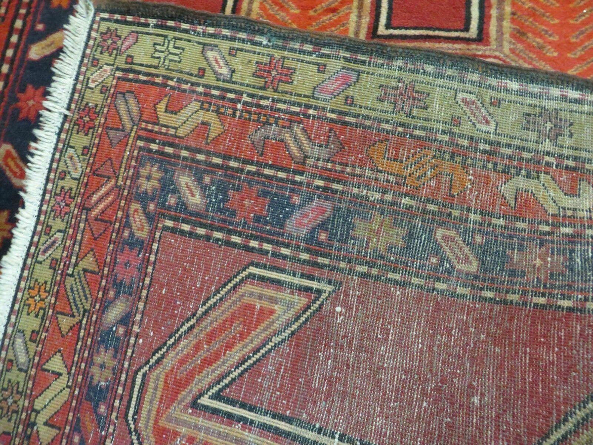 4' 10" X 11' Antique Handmade Turkish Kazak Wool Rug SHIELD Hand Knotted Red - Jewel Rugs, view 10
