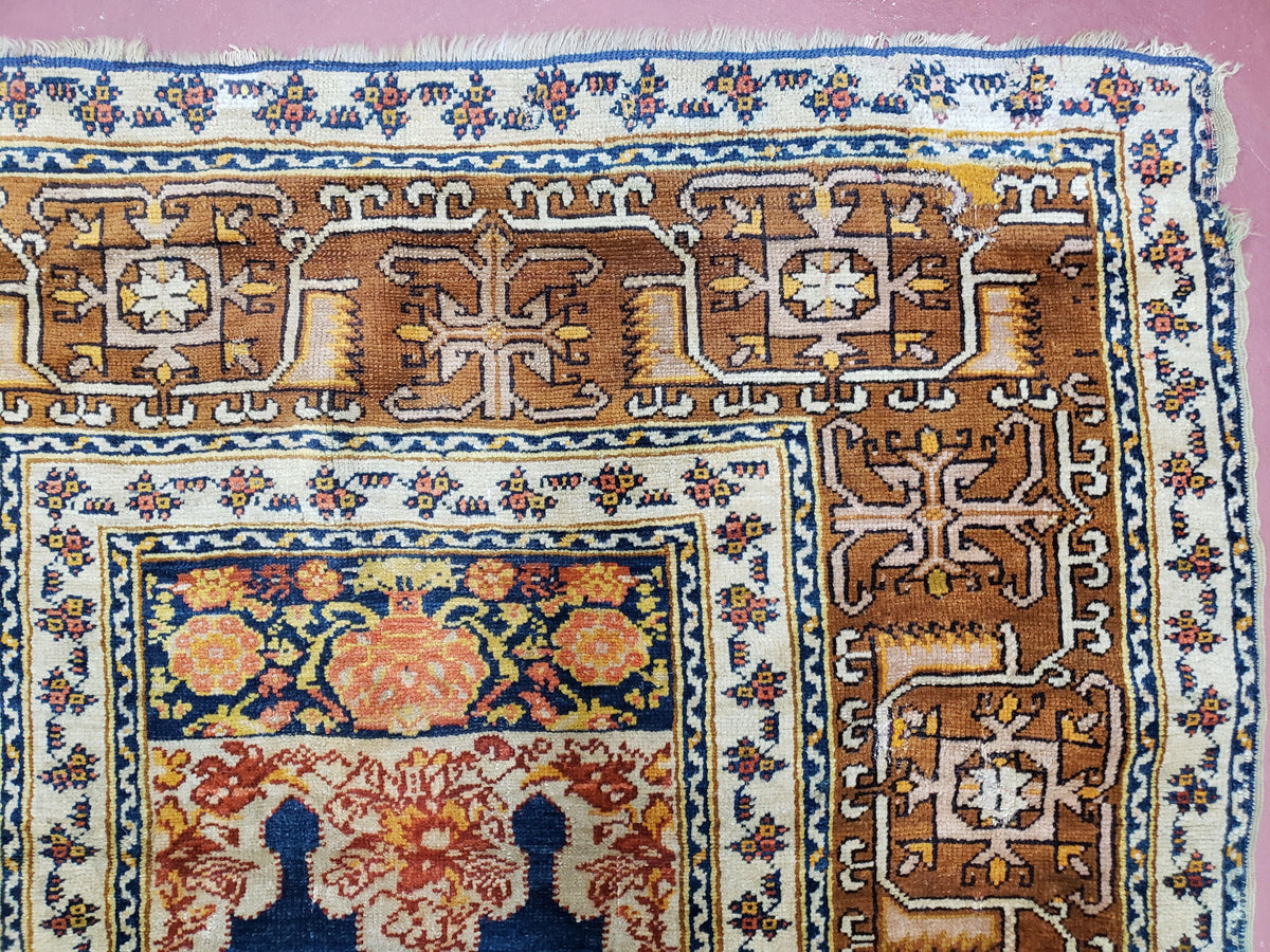 Antique Turkish Anatolian Ghiordes Prayer Rug, Twin Mihrabs, Rare Collectible Oriental Rug, Early 20th Century Prayer Rug, 3'9" x 5'2" - Jewel Rugs, view 7