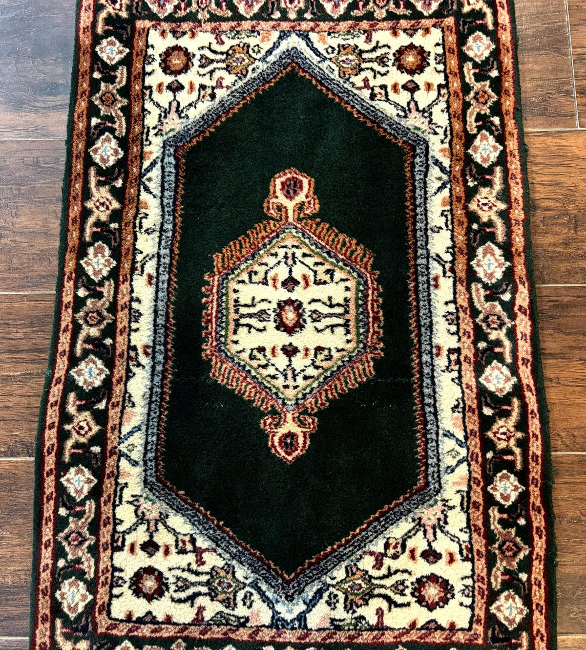Small Indo Persian Dark Green Rug 2x3, Geometric Semi Open Field - Jewel Rugs, view 3