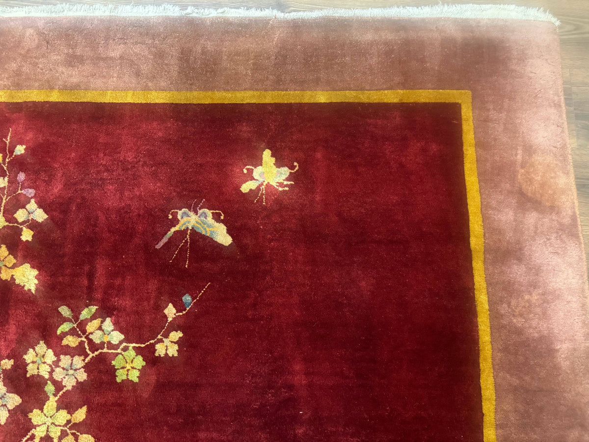 Red Chinese Art Deco Rug 9x11, Simple Design, Wool Chinese Area Rug, Antique - Jewel Rugs, view 8