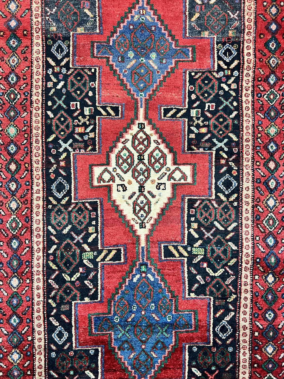 Persian Kurdish Senneh Runner Rug 3x9, Red Navy Blue, Medallions Wool Tribal Runner for Kitchen/Hallway 9ft Antique Handmade Oriental Runner - Jewel Rugs, view 5
