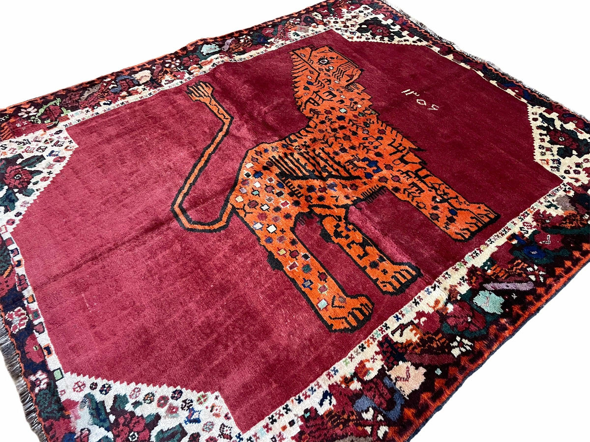 5 X 6 Handmade Rug Zagros Quality Wool Rug Lion Organic Dyes Red Leopard Tribal - Jewel Rugs, view 2