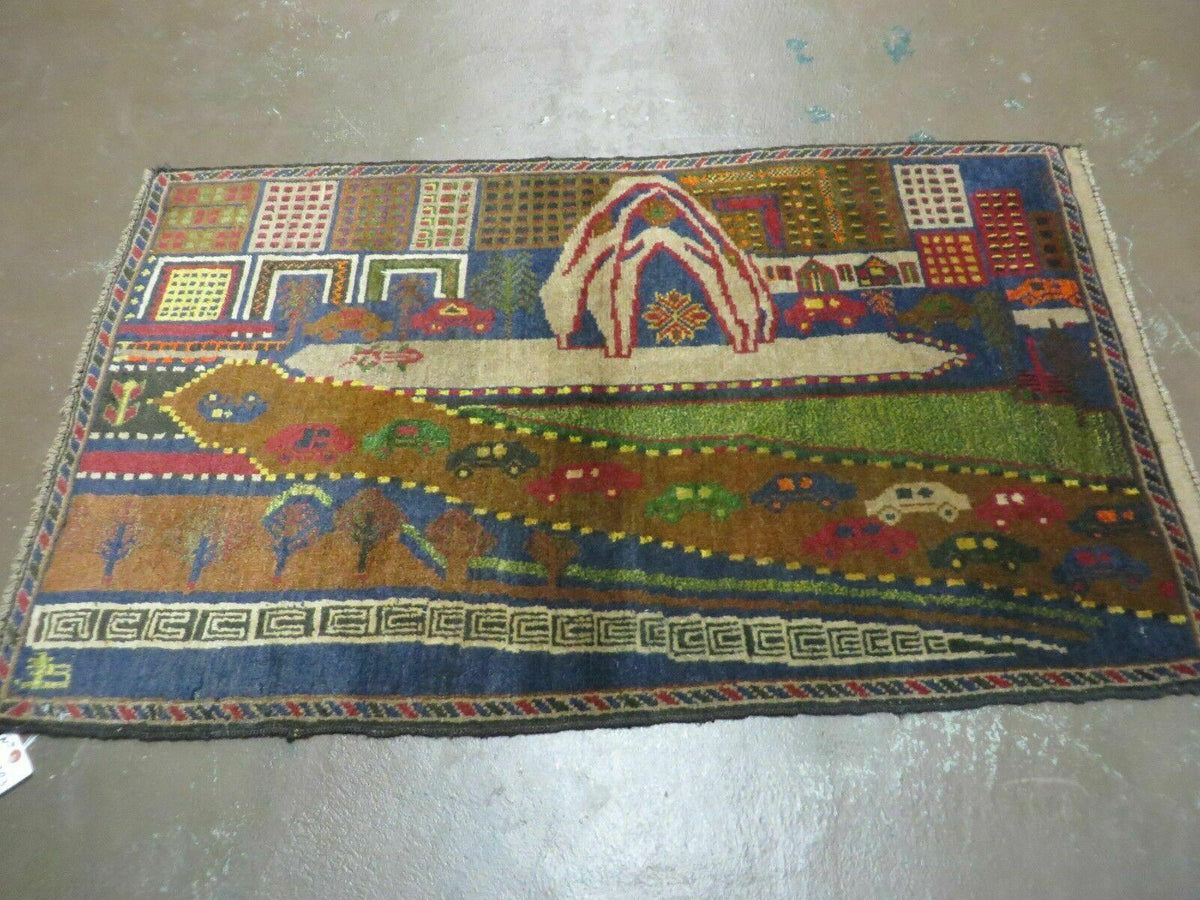3' X 5' New Vintage Handmade Afghan Balouch Tribal Wool Pictorial Rug # 303 - Jewel Rugs