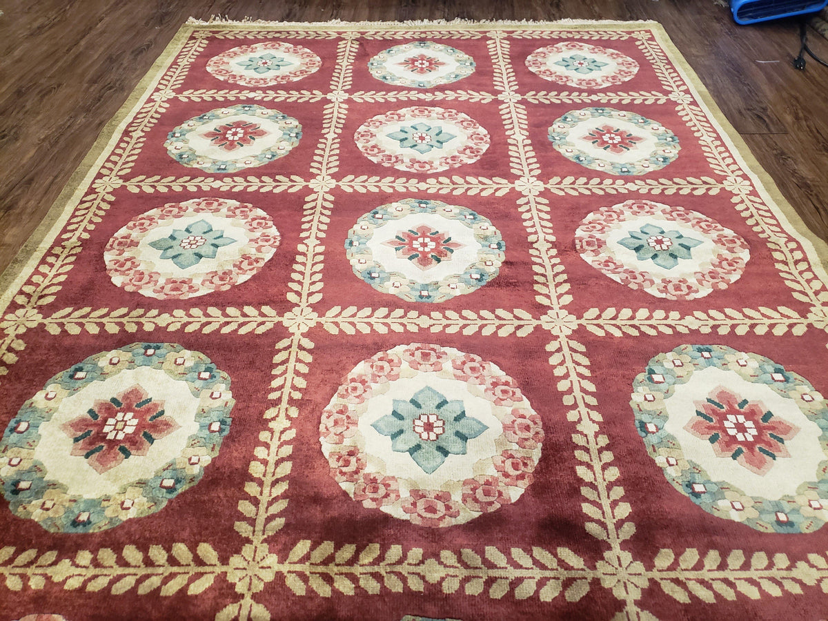 Nepalese Aubusson Panel Rug 6x9, Red & Ivory Soft Plush Tibetan Pile Rug, Wool Hand-Knotted Carpet, 6 x 9 Elegant Area Rug, Office Room Rug - Jewel Rugs, view 4