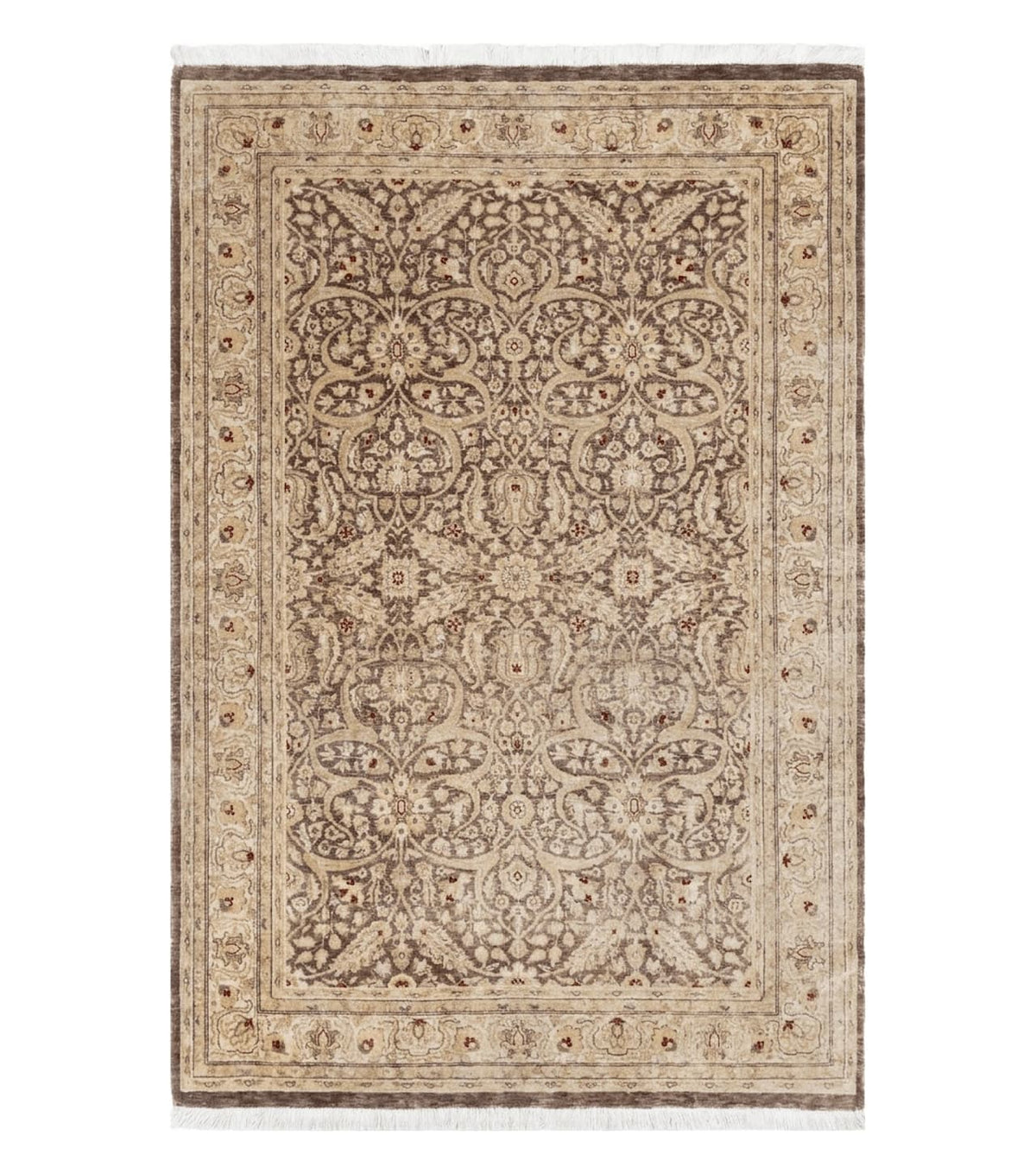 Vintage Pak-Persian Area Rug 4.7 x 7.2 Wool Hand-Knotted Beige & Brown Oriental Pakistani Peshawar Carpet 4x6 - 5x7 Decorative Farmhouse Rug - Jewel Rugs